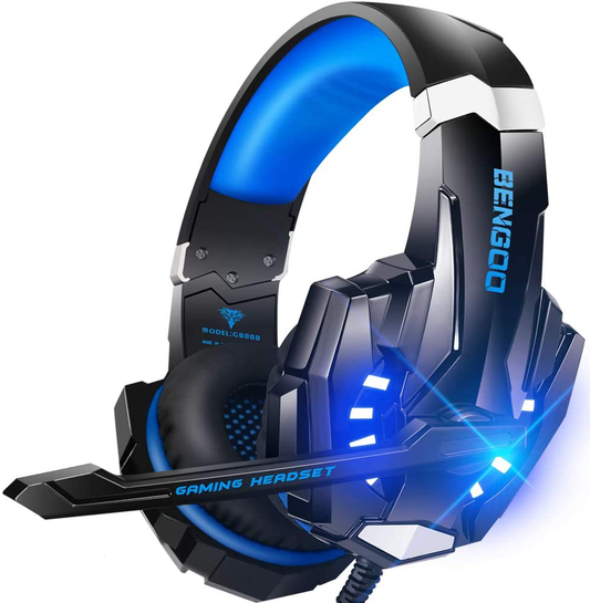 Skorter | Bengoo G9000 Stereo Gaming Headset For Ps4 Pc Xbox One Ps5 Controller, Noise-Canceling Over-Ear Headphones With Microphone, LED Lights, Bass Surround, Soft Memory Ear Cups For Laptop Mac Nintendo Nes Games