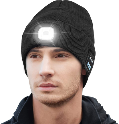 Skorter | Keains Unisex Bluetooth Beanie with Light, Upgraded Music Knitted Caps with Headphones and Built-in Stereo Speakers & Microphone, LED Beanie for Running Hiking, Christmas Gifts for Men Women Dad