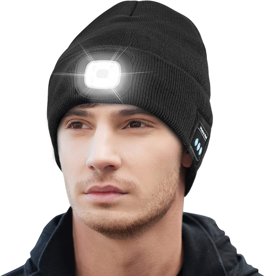 Skorter | Keains Unisex Bluetooth Beanie with Light, Upgraded Music Knitted Caps with Headphones and Built-in Stereo Speakers & Microphone, LED Beanie for Running Hiking, Christmas Gifts for Men Women Dad