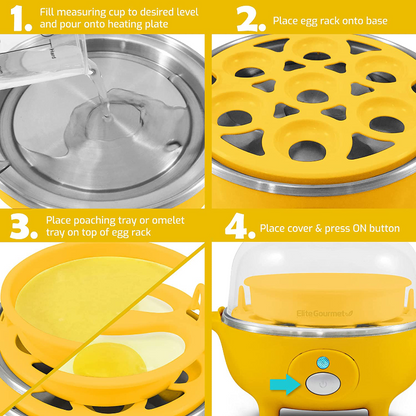 Skorter | Elite Gourmet Simple Electric 7 Egg Capacity Cooker Poacher, Scrambled Egg, Omelette Maker with Automatic Shut-off