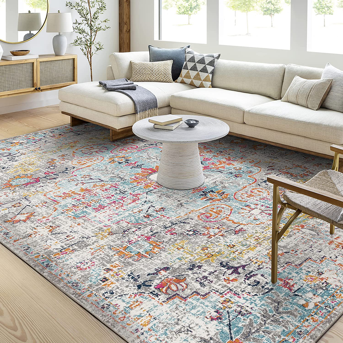 Skørter | Artistic Weavers Odelia Vintage Bohemian Area Rug, 4' x 6' Oval, Orange/Navy Blue