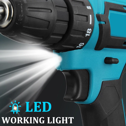 Skorter | 12V Wireless Drill with 42 Accessories with 3/8" Tool-less Chuck, 2 Speeds, 18+1 Positions, Built-in LED