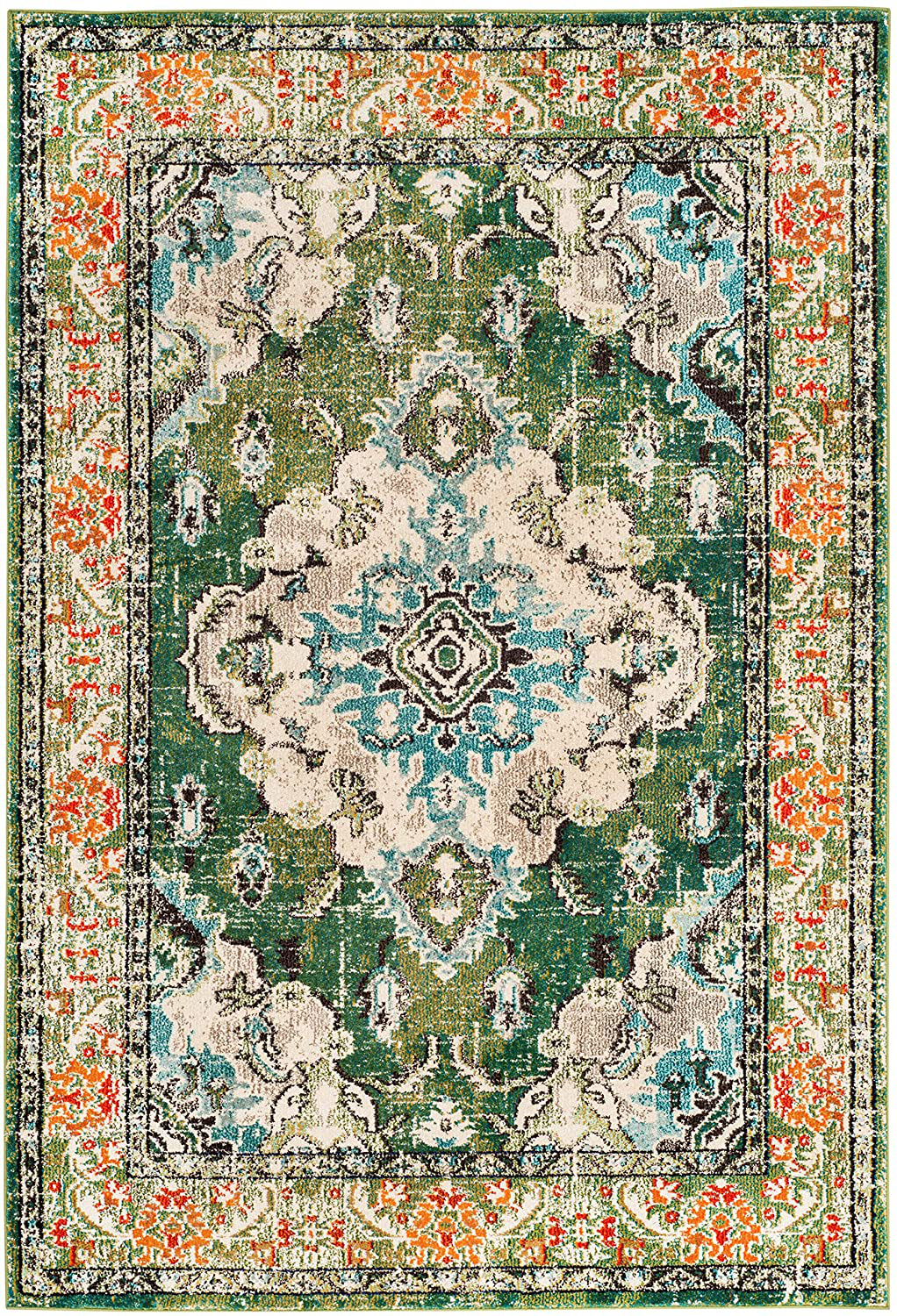 Skørter | Safavieh Monaco Collection MNC243G Boho Chic Medallion Distressed Non-Shedding Stain Resistant Living Room Bedroom Area Rug, 3' x 3' Square, Gray / Light Blue