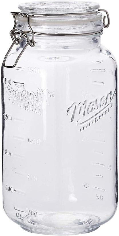 Skorter | Mason Craft & More Airtight Kitchen Food Storage Clear Glass Clamp Glass, 4 Pack of 22 Ounce (0.65 Liter) Mini Clamp Glass