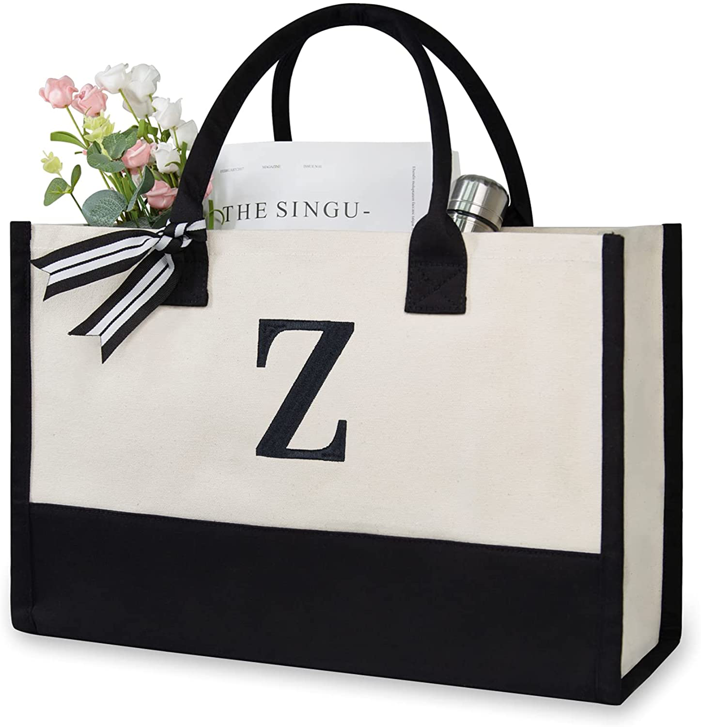 Skorter | Personal Initial Canvas Beach Bag, Monogram Gift Tote Bag for Women