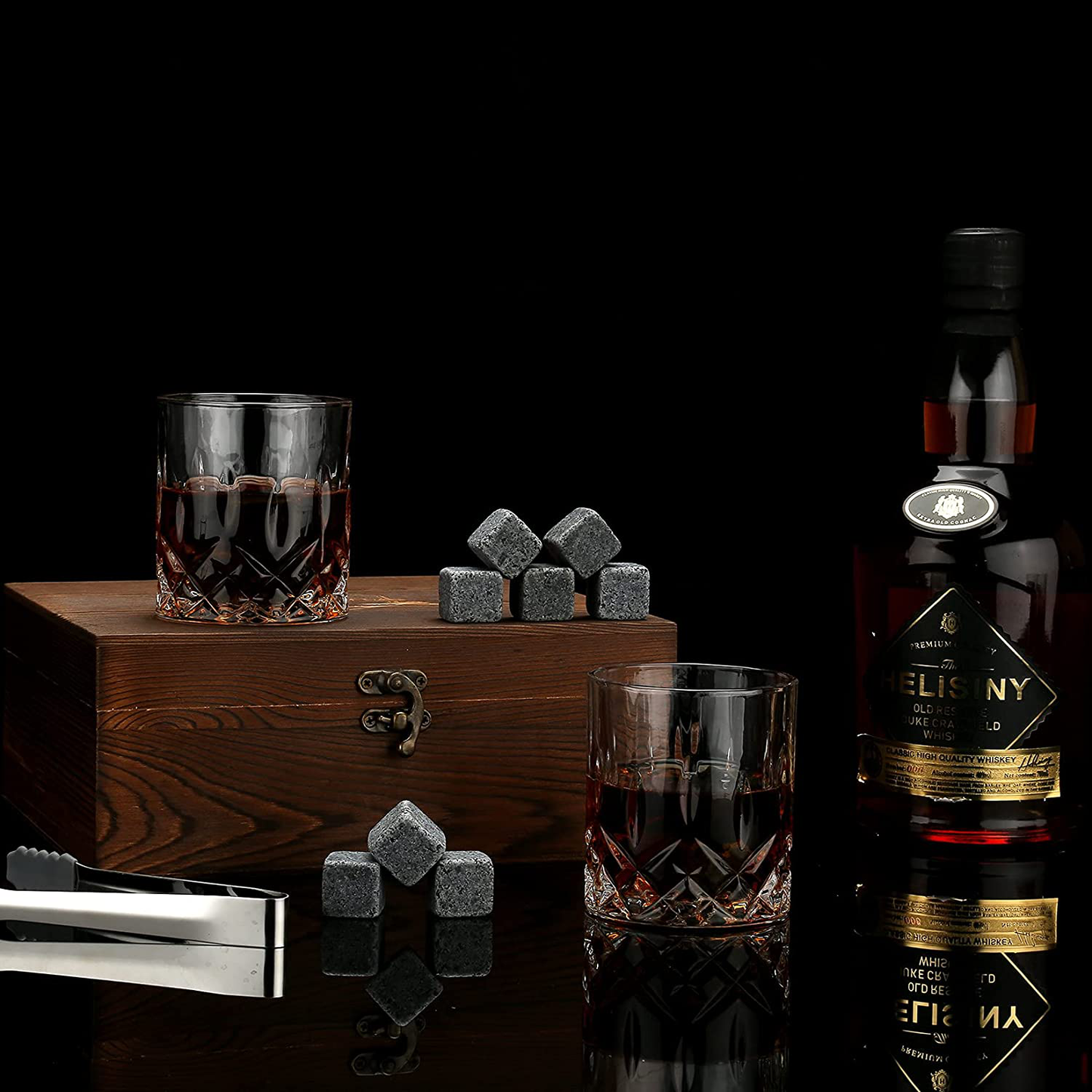 Skørter | Whisky Stones Gift Set - Whisky Glass Set with 2 - Granite Chilling Whisky Stones - Scotch Bourbon Whisky Glass Gift Box Set - Best Drink Gifts for Men Dad Man Birthday Party Holiday Gift