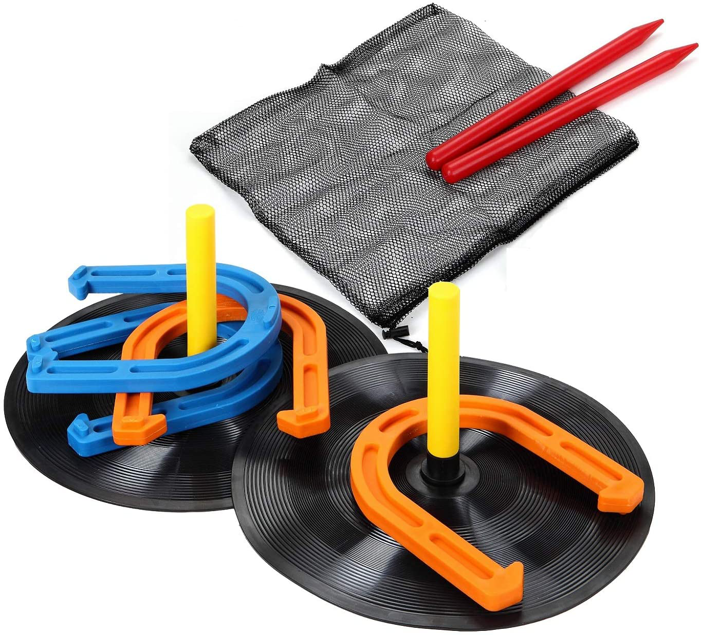 Skørter | Win SPORTS Outdoor Indoor Rubber Horseshoe Set Includes 4 Horseshoes, 2 Plugs, 2 Rubber Mats, 2 Red Plastic Plugs, Beach Game Perfect for Tailgating, Camping, Backyard, Fun for Kids Adults