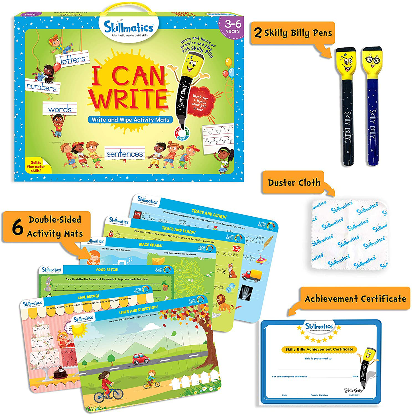 Skørter | Skillmatics educational game: preschool master (3-6 years) | Wipeable and reusable activity mats with 2 wipeable markers | Learning tool for boys and girls 3, 4, 5, 6 years