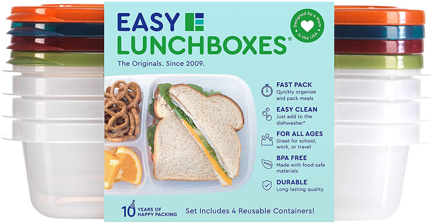 Skorter | Easylunchboxes - Bento Lunch Boxes - Reusable 3-Compartment Food Containers For School, Work, And Travel, Set Of 10, (Classic)