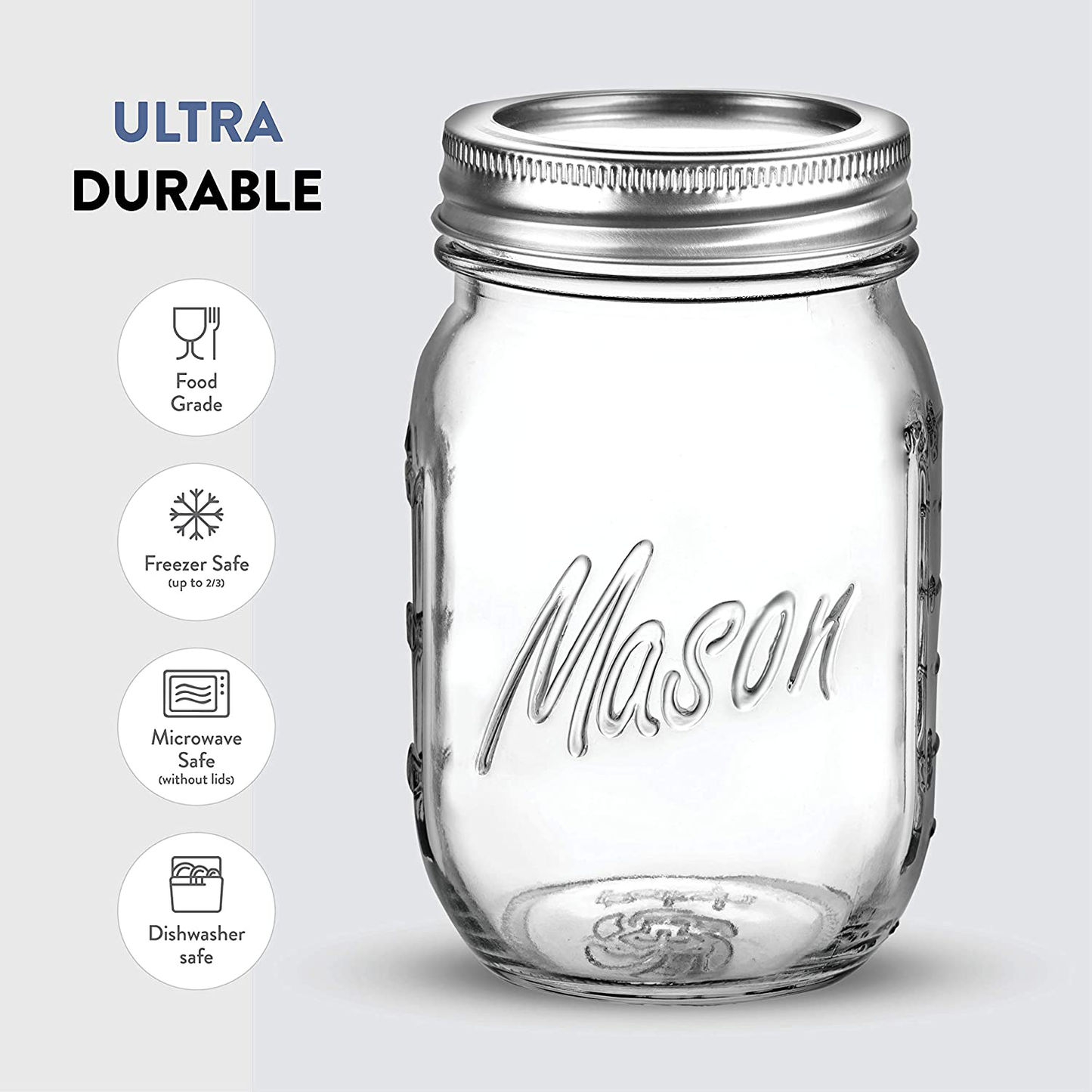 Skorter | Regular Mouth Glass Mason Jars, 16-Ounce Glass Canning Jars With Silver Metal Tight Lids And Bands With Measurement Marks, For Preserving, Storage, Meal Prep, Overnight Oats, Jam, Jelly, (10 Pack)