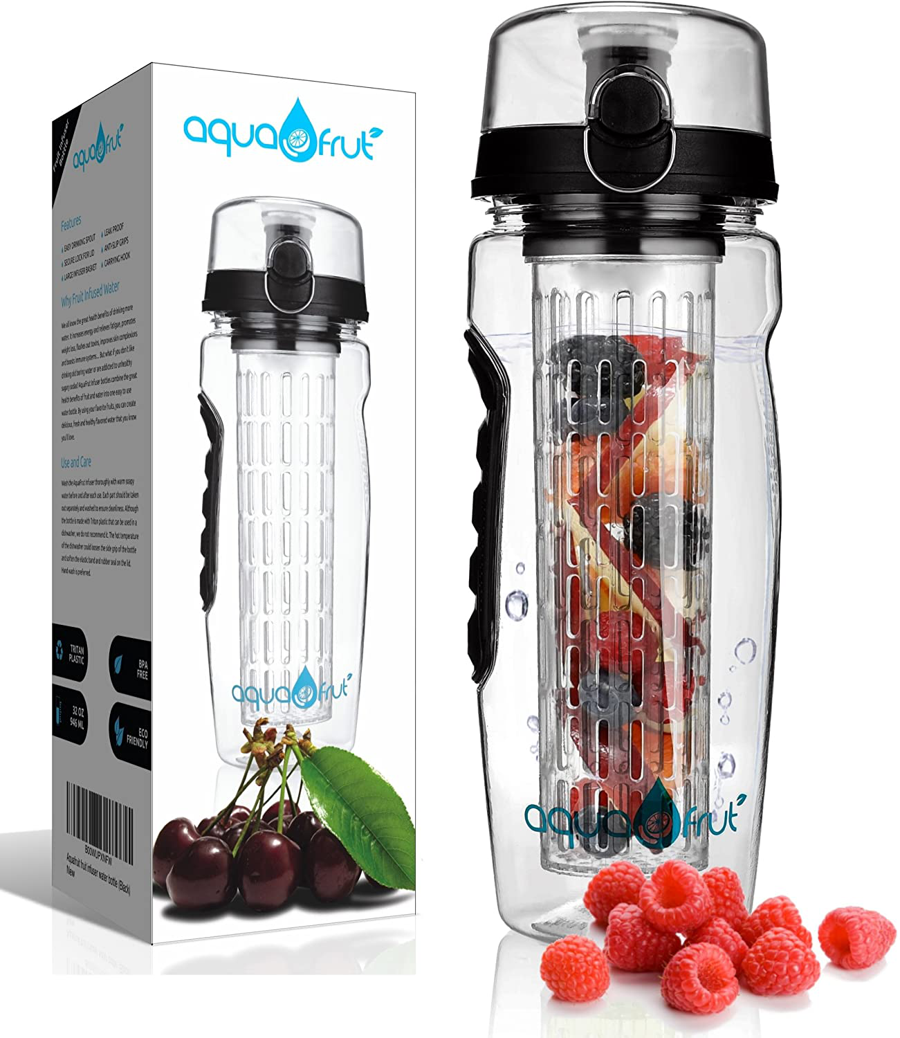 Skorter | AquaFrut 32 OZ Fruit Infuser Water Bottle BPA-Free Fruit Infusion Sports Bottle - Flip Top Lid with Drinking Spout, Leak-Proof, Made of Durable Tritan. Free Recipe eBook! (Teal)