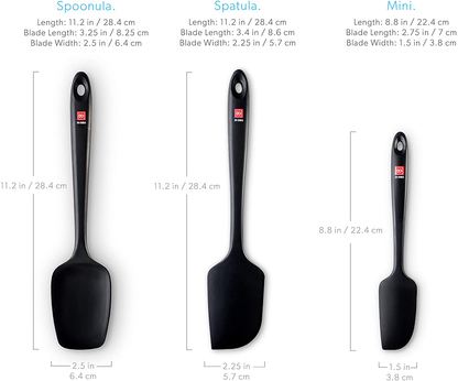 Skørter | DI ORO Seamless Series 3-Piece Silicone Spoon Set - 600°F Heat Resistant Non Stick Rubber Kitchen Spatula for Cooking, Baking, and Mixing – BPA Free and LFGB Certified Silicone (Black)
