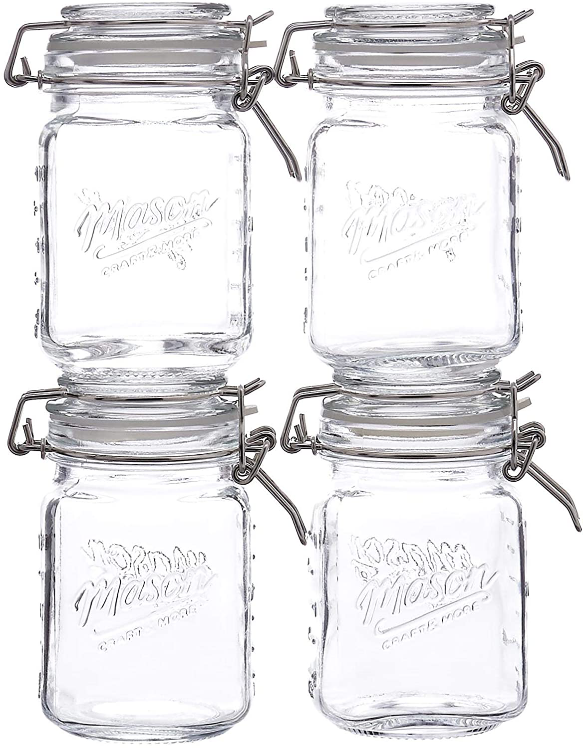 Skorter | Mason Craft & More Glass Clamp Jars, 12oz Mini 4 Pack, Clear