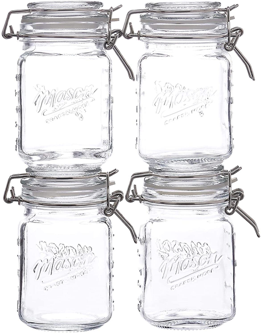 Skorter | Mason Craft & More Glass Clamp Jars, 12oz Mini 4 Pack, Clear