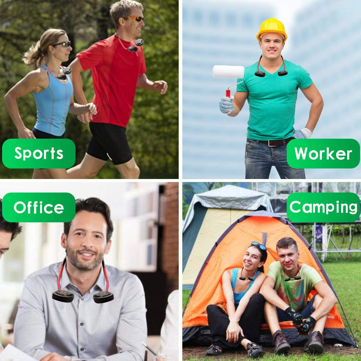 Skørter | Hands-free Portable Neck Fan, Mini USB Bladeless Personal Fan with Neck Hanging Design USB Battery Rechargeable with 3 Speeds Adjustable Airflow, 2 Wind Modes for Travel Outdoor Office Home Sports