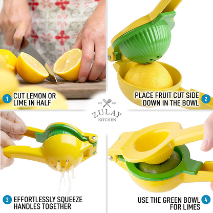 Skørter | Zulay Metal 2-in-1 Lemon Lime Squeezer - Hand Press Lemon Juicer - Maximum Utilization Manual Citrus Juice Press (Light Red and Yellow)