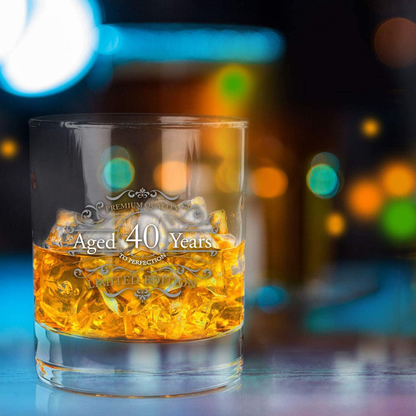 Skorter | 1981 Vintage Edition Birthday Whiskey Scotch Glass (40th Anniversary) 11 oz- Vintage Congratulations on your birthday Old Fashioned Whiskey Glasses for 40-year-old- Classic Lowball Rocks Glass- Birthday, Reunion Gift