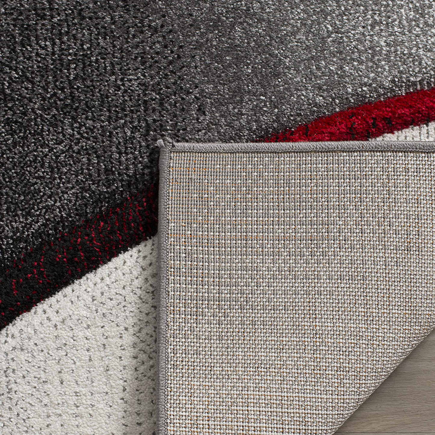Skørter | Safavieh Hollywood Collection HLW712K Mid-Century Modern Non-Shedding Stain Resistant Living Room Bedroom Area Rug, 4' x 4' Round, Gray / Red
