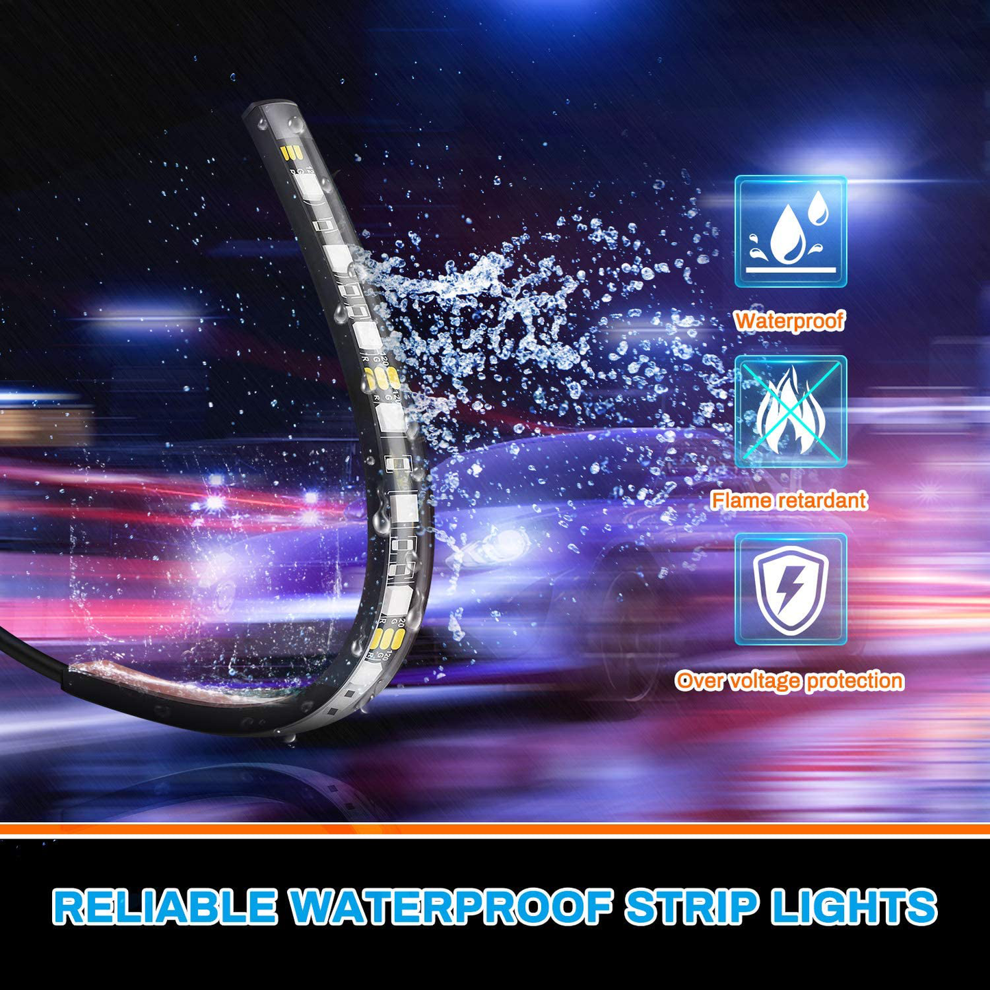 Skørter | Interior Billys, Upgrade 2-in-1 Design DC 12V Sound Activated 48 LED Car Strip Lights, Box Control, Remote Control and APP Control Lighting Set for All Vehicles, Mounting, Indoor/Outdoor