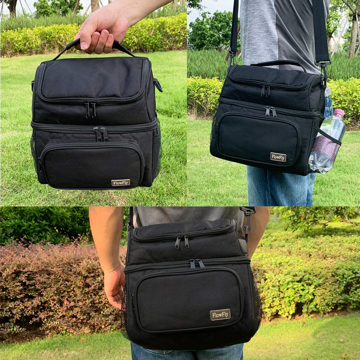 Skorter | Flowfly Double Layer Cooler Insulated Lunch Bag Adult Lunch Box Large Tote Bag For Men, Women, With Adjustable Strap, Front Pocket And Double Large Mesh Side Pockets, Multicam