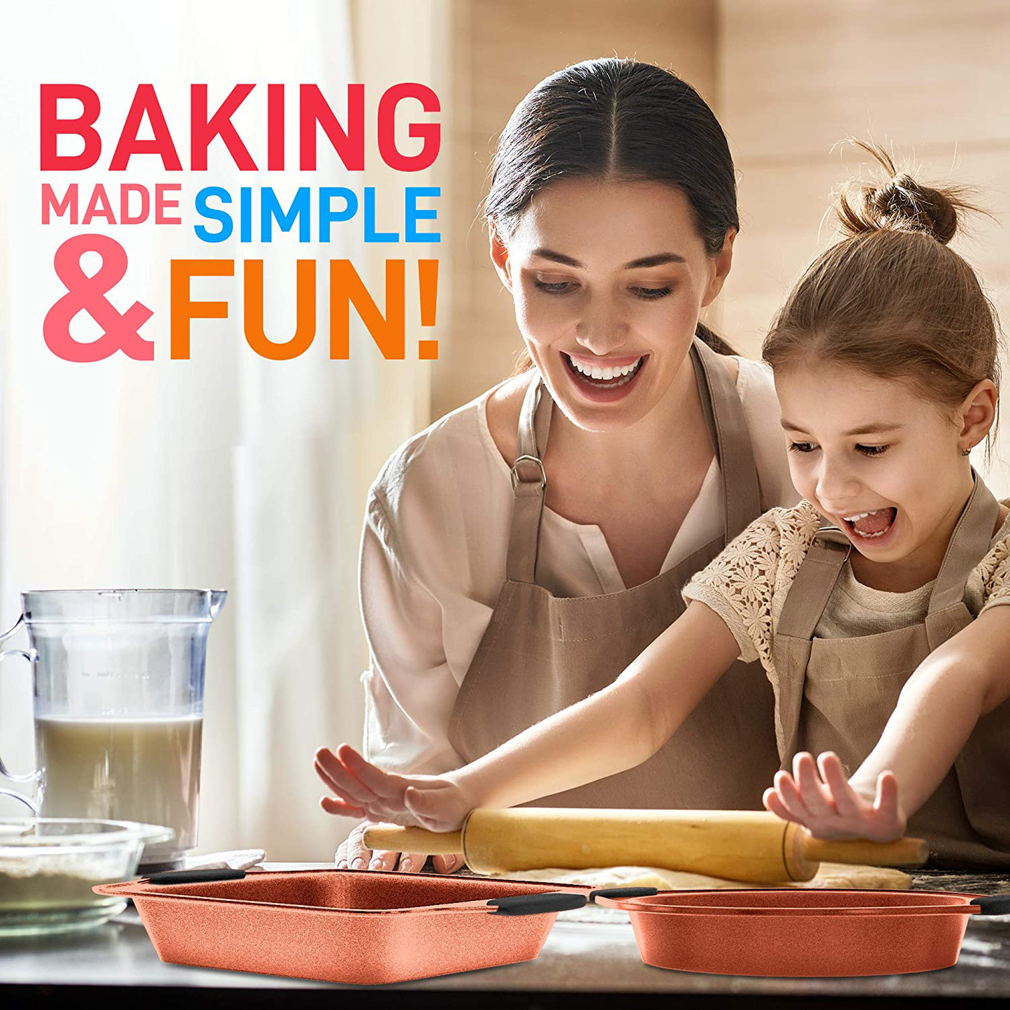 Skorter | 10-piece kitchen oven baking trays - Deluxe carbon steel baking equipment set with stylish non-stick gray coating inside and outside, dishwasher safe & Pfoa, Pfos, Ptfe free - Nutrichef