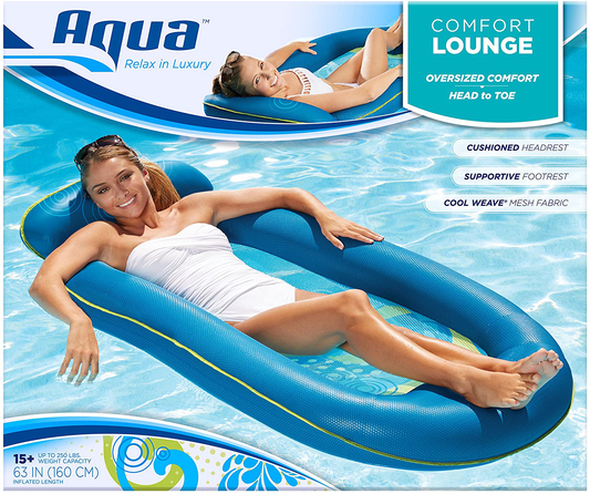 Skorter | Aqua Comfort Luxury Water Lounge, X-Large, Inflatable Pool Float with Headrest & Footrest, Bubble Waves (AQL11310WA)