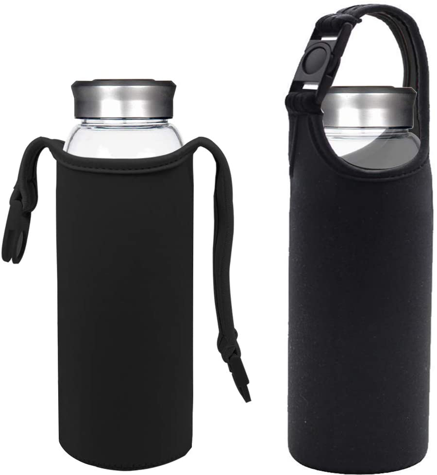 Skorter | DanziX 4 Pack Water Bottle Carrier, Neoprene Sleeve Water Bottle Cup Carrier Bag with Carry Handle, Fits All 16oz-21oz Portable Sport Water Bottle - Black, Blue, Pink, Purple