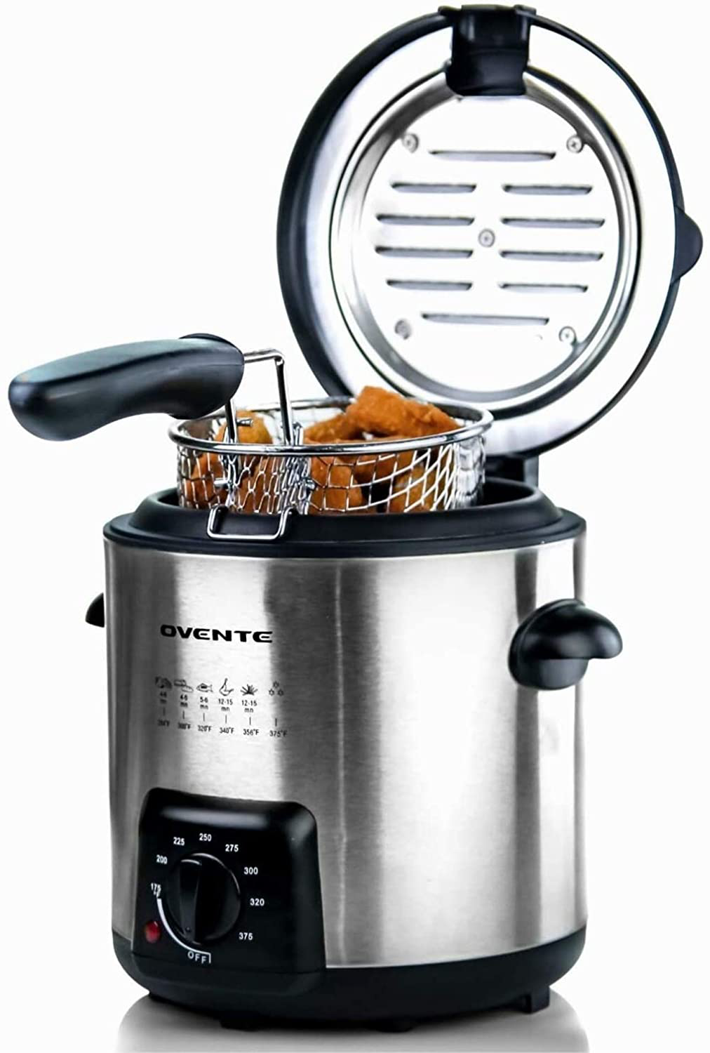 Skørter | Ovente Electric Oil Fryer 0.9 Liter with Stainless Steel Basket and Temperature Control, 840 Watt Power with Heating Element, Perfect for Chicken Fries Compact & Easy Storage, Silver FDM1091BR