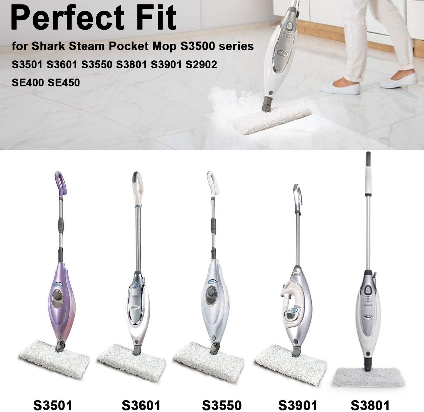 Skorter | FFsign 6 Pack Replacement Washable Microfiber Steam Mop Pads for Shark Steam Pocket Mop Hard Floor Cleaner S3501 S3550 S3601 S3601D S3801 S3801CO S3901 SE450 S2901 S2902, 6 Pcs Cleaning Steam Protection