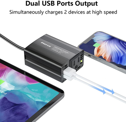 Skorter | 150W Power inverter 12V DC to 110V AC Car plug Adapter Output Converter with 3.1A Dual USB AC