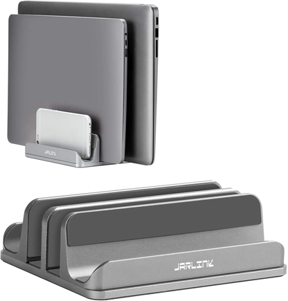 Skorter | Jarlink Adjustable Vertical Laptop Stand, Desk Stand Adjustable Laptop Holder With 2 Slots (Up To 17.3 Inches), Compatible With All Macbook Pro/Air/Microsoft Surface, Newly Developed, (Silver)