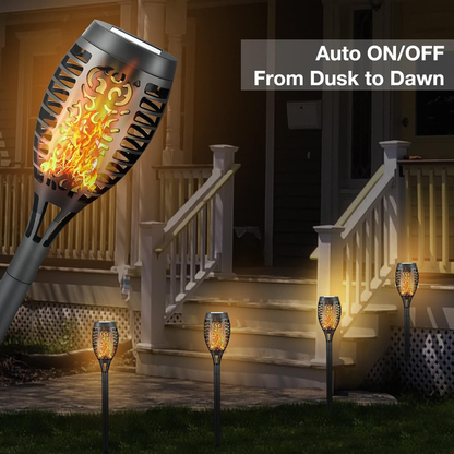 Skørter | 4 Pack LED Solar Torch with Flaming Happiness Outdoor Waterproof, Automatic On/Off Solar Garden