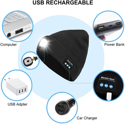 Skorter | Keains Unisex Bluetooth Beanie with Light, Upgraded Music Knitted Caps with Headphones and Built-in Stereo Speakers & Microphone, LED Beanie for Running Hiking, Christmas Gifts for Men Women Dad