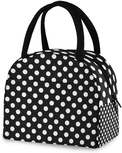 Skørter | ZZKKO Polka Dot Black and White Lunch Bag Box Tote Organizer Lunch Container Insulated Zipper Meal Prep Cooler Bag For Women Men Home School Office Outdoor Use