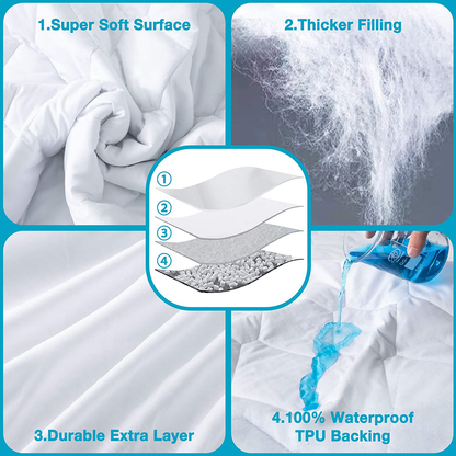 Skorter | Double bed size quilted water-repellent mattress protector, soft mattress protector for double bed, 6-16 inch deep pocket mattress cover, white