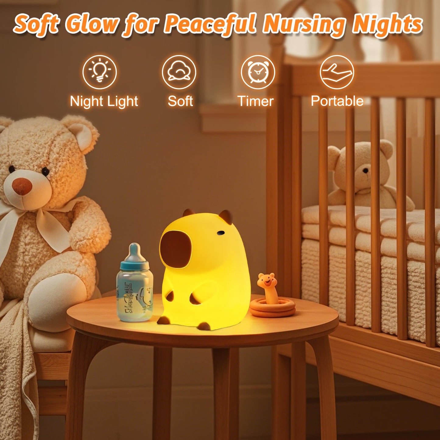 Skorter | Anywin Capybara Night Light - Cute Silicone Lamp With Rechargeable Timer & Dimmer For Kids And Gifts