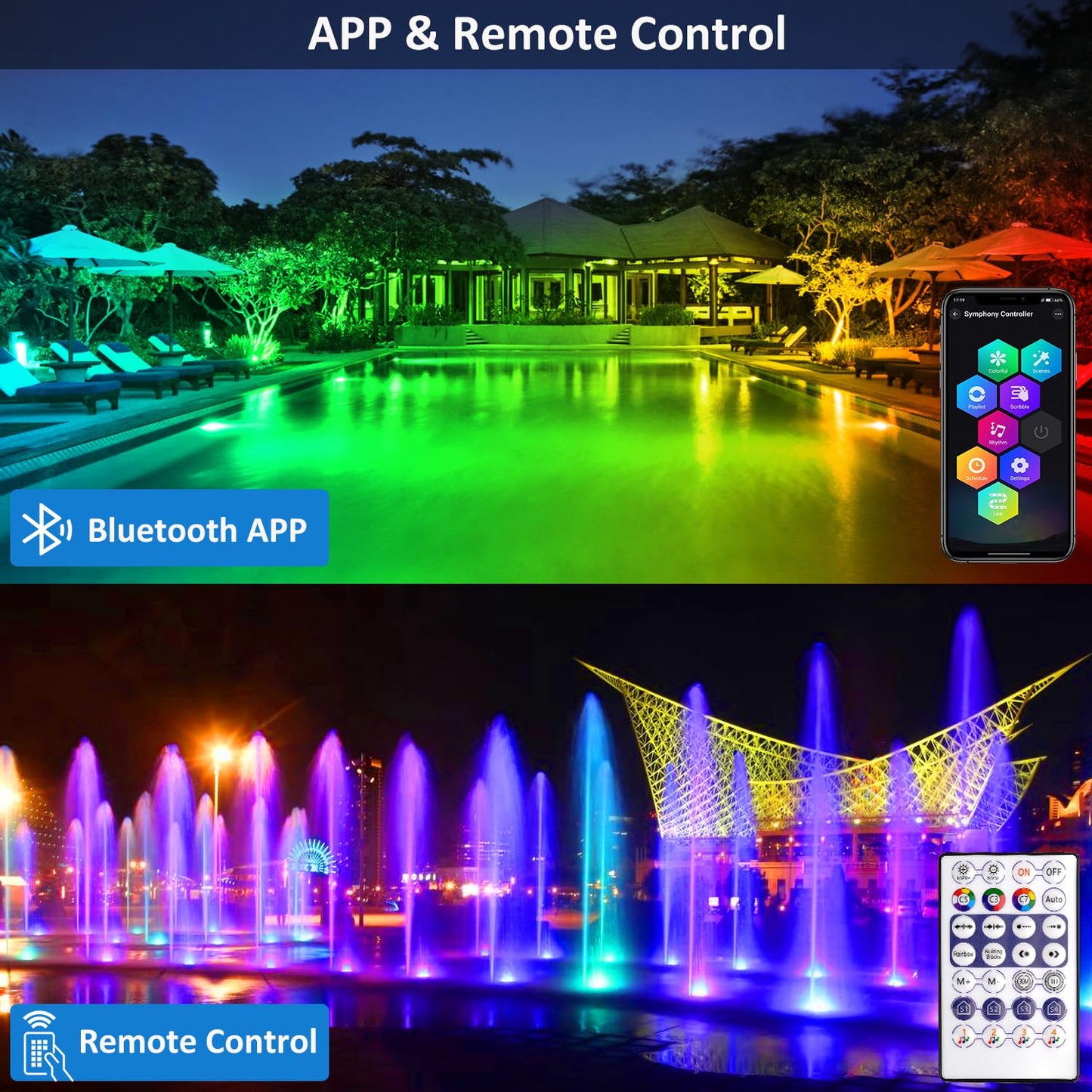 Skorter | T-Sun LED Table Lamp with Timer, Bluetooth Control, IP68 Waterproof, Multicolor (Set of 3)