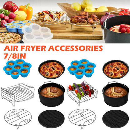 Skorter | 6Pcs 8inch Round Air Fryer Accessories Baking Tray Basket Rack Chip Pizza Pan -