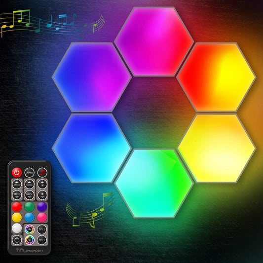 Skorter | Lumoonosity Dream Color Led Hexagon Lights - Music Sync Rgb Wall Panels, 6-Pack For Bedroom & Gaming