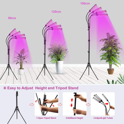 Skorter | Leclstar 300W LED Grow Light For Indoor Plants, Full Spectrum, Adjustable Stand, Timer, Dual Controls