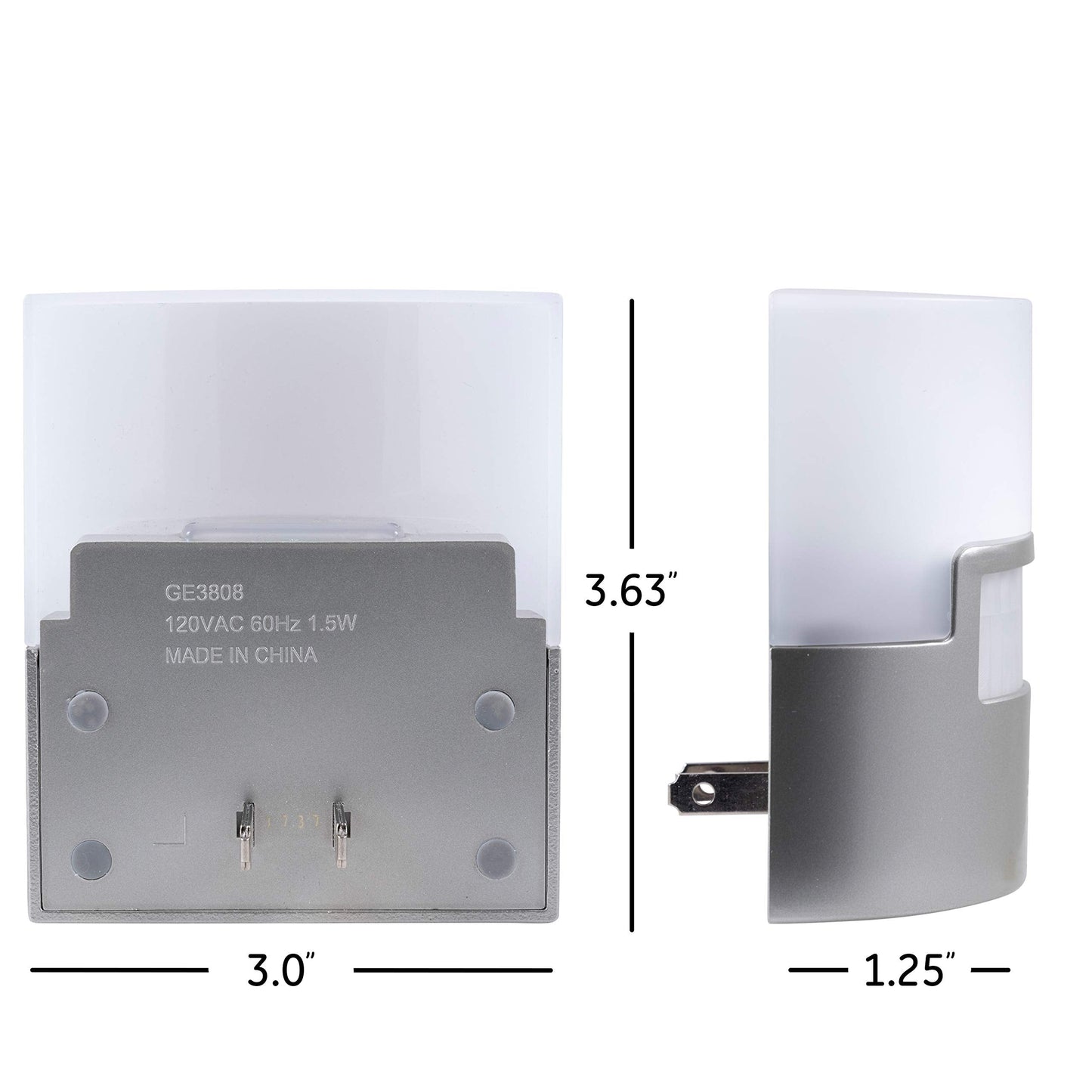 Skorter | Ge Led Motion Sensor Night Light, 40 Lumens, Soft White, Energy Efficient, 2 Pack, Silver