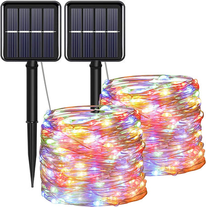 Skørter | July 4 patriotic home decorations outdoor lights - Red White Blue solar string lights, 2-pack each 100 LED 33 feet