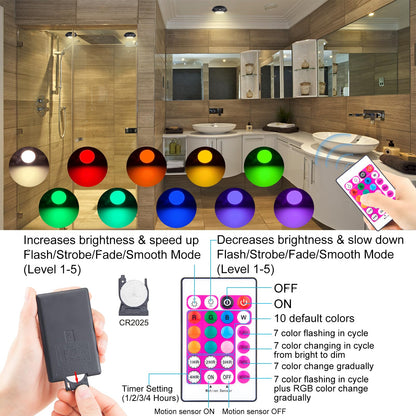 Skorter | Bigmonat Motion Sensor Led Light, Wireless Color Changing Shower Light, Rechargeable, 220Lm, Black