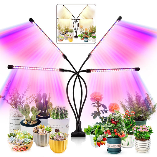 Skorter | Leoter Growth Light For Indoor Plants - Upgraded Version 80 Led Lights With Full Spectrum & Red Blue Spectrum, 3/9/12H Timer, 10 Dimmable Levels, Adjustable Goose Neck Bracket, 3 Switch Modes