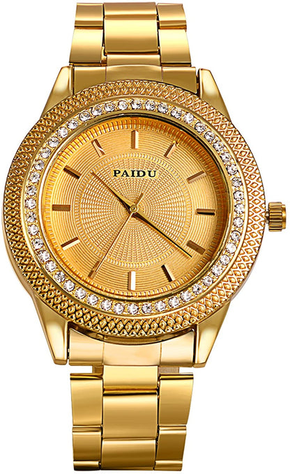 Skorter | Lancardo Men's Luxury Jewelry Gold Tone Bling Crystal Accents Stainless Steel Wrist Watch for Halloween Costume Party
