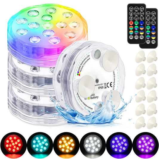 Skorter | Yiamia Underwater LED Pool Light With Remote Control, 16 Colors, Waterproof, Upgraded Suction Cups