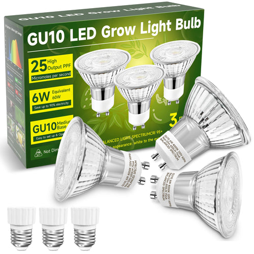 Skorter | Unilampro Gu10 Grow Light Bulb, Full Spectrum Plant Grow Light, Natural White 4000K Plant Light For Indoor Plants For Small Flower Pots, 6W Led Grow Light, Grow Lamp For Low Light Plants, 3 Pack