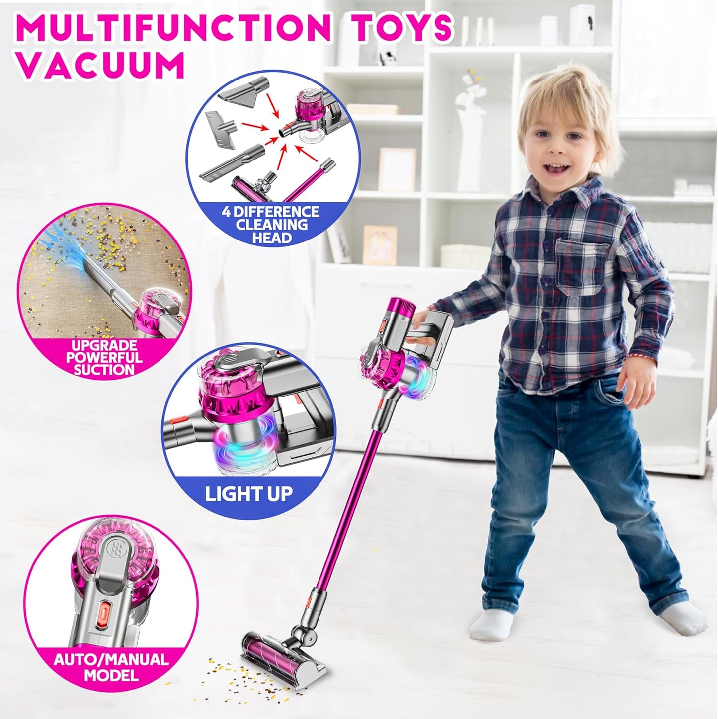 Skorter | 4-in-1 Kids Vacuum Cleaner | Real Working Toy Vacuum with Lights & Sounds