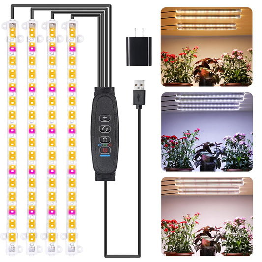 Skorter | Rwntao Fire Stripe Growth Lamp For Indoor Plants, Red & 3000K & 6000K Full Spectrum Led Growth Light Strips With Automatic On/Off 3/9/12H Timer, 10 Dimmable Levels For Greenhouse Succulent (13 Inches)