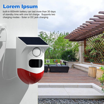 Skorter | Solar Motion Sensor Alarm with 120dB Siren and LED Strobe – Feronix